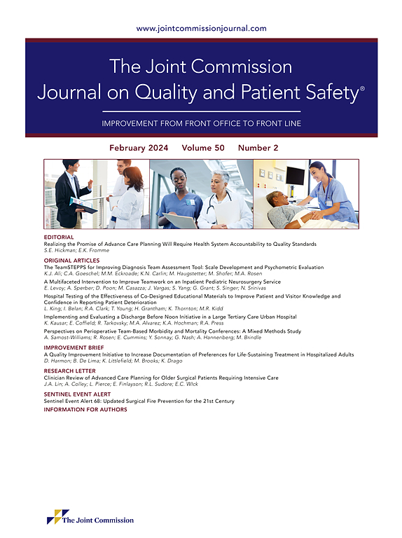 Go to journal home page - The Joint Commission Journal on Quality and Patient Safety